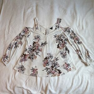 Torrid Floral Cold Shoulder Top White V-Neck Long Sleeve Plus Size 00 M L Boho